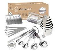CuttleLab 22-Piece Stainless Steel Measuring Cups and Spoons Set, Tad Dash Pinch Smidgen Drop Mini Measuring Spoons, Measuring Stick Leveler, Measurement Conversion Chart Fridge Magnet, (Charcoal)