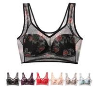 Cuttli Bra Cuttli Ice Silk Bras Evylady Bras Super Gather Ice Silk Lace Cooling Comfort Bra for Senior Women (Black,L)
