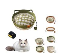 Cutypet Cat Basket, Cotton Rope Handmade Woven Cat Bed, Scratch-Resistant Woven Beds with Toys Tail and Built-in Washable Scratching Pad, Cool Comfort for Indoor Small & Large Pet (Green,Medium)
