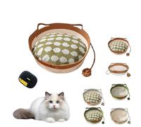 Cutypet Cat Basket, Cotton Rope Handmade Woven Cat Bed, Scratch-Resistant Woven Beds with Toys Tail and Built-in Washable Scratching Pad, Cool Comfort for Indoor Small & Large Pet (Brown,Small)