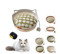 Cutypet Cat Basket, Cotton Rope Handmade Woven Cat Bed, Scratch-Resistant Woven Beds with Toys Tail and Built-in Washable Scratching Pad, Cool Comfort for Indoor Small & Large Pet (Gray,Medium)