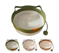Cutypet Cat Basket, Cotton Rope Woven Cat Bed Basket, Hand Woven with Toy Tail, Breathable Durable Natural Cotton Rope Cats Sleeping House, for Cats and Dogs All-Season (Green)