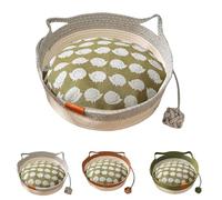 Cutypet Cat Basket, Cotton Rope Woven Cat Bed Basket, Hand Woven with Toy Tail, Breathable Durable Natural Cotton Rope Cats Sleeping House, for Cats and Dogs All-Season (Grey 2)