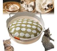 Cutypet Cat Basket, Cotton Rope Woven Cat Bed Basket, Rope Round Kitty Nest with Built-in Scratching Pad and Play Ball for Kittys and Dogs All-Season (Gray with Padding,Small)