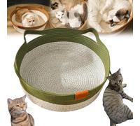 Cutypet Cat Basket, Cotton Rope Woven Cat Bed Basket, Rope Round Kitty Nest with Built-in Scratching Pad and Play Ball for Kittys and Dogs All-Season (Green,Medium)