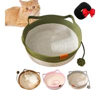 Cutypet Cat Basket, Cutypet Woven Rope Cat Basket, Handwoven Breathable Dual Scratching Pad with Toy Tail for Cats and Dog (Green,40 * 14cm)