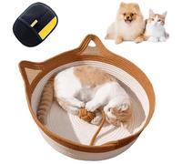 Cutypet Cat Basket, Hand Rope Cotton Round Nest Built-in Play Balls, Soft Cozy Washable with Detachable Pad and Pillow, Breathable & Easy to Clean (Brown,Small)