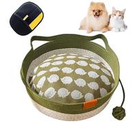 Cutypet Cat Basket, Hand Rope Cotton Round Nest Built-in Play Balls, Soft Cozy Washable with Detachable Pad and Pillow, Breathable & Easy to Clean (Green-A,Medium)