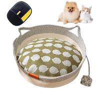 Cutypet Cat Basket, Hand Rope Cotton Round Nest Built-in Play Balls, Soft Cozy Washable with Detachable Pad and Pillow, Breathable & Easy to Clean (Gray-A,Small)