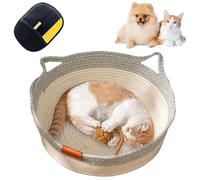 Cutypet Cat Basket, Hand Rope Cotton Round Nest Built-in Play Balls, Soft Cozy Washable with Detachable Pad and Pillow, Breathable & Easy to Clean (Gray,Small)