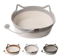 Cutypet Cat Basket, Virela Wicker Woven Cat Bed, Cotton Rope Weaving Pet Nest, Cats Toy Basket, Cutypet Cats Baskets Large, For Small and Larges Pets (Grey,Large Size)