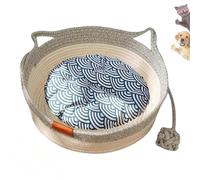 Cutypet Cat Basket, Virela Wicker Woven Cat Bed, Cotton Rope Woven Handwoven Round Cats Bed with Toy Tail, Scratching Pad and Play Ball, Breathable Beds for Pet (Gray with Cotton Mat,Large)