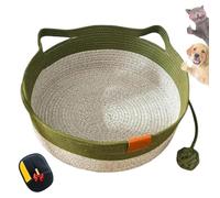 Cutypet Cat Basket, Virela Wicker Woven Cat Bed, Cotton Rope Woven Handwoven Round Cats Bed with Toy Tail, Scratching Pad and Play Ball, Breathable Beds for Pet (Green,Large)