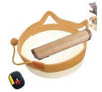 Cutypet Cat Basket, Virela Wicker Woven Cat Bed, Cotton Rope Woven Handwoven Round Cats Bed with Toy Tail, Scratching Pad and Play Ball, Breathable Beds for Pet (Caramel with Cool Mat,Medium)