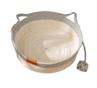 Cutypet Cat Basket, Wicker Woven Cat Bed, Cotton Rope Weaving Pet Nest, Foldable Pet Toy Basket, with Built-In Mat & Teasing Ball, for Small & Large Cats,Dog (Gray-B,M)