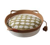 Cutypet Cat Basket, Wicker Woven Cat Bed, Cotton Rope Weaving Pet Nest, Foldable Pet Toy Basket, with Built-In Mat & Teasing Ball, for Small & Large Cats,Dog (Brown,S)