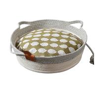 Cutypet Cat Basket, Wicker Woven Cat Bed, Cotton Rope Weaving Pet Nest, Foldable Pet Toy Basket, with Built-In Mat & Teasing Ball, for Small & Large Cats,Dog (Gray,S)