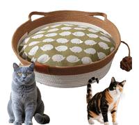 Cutypet Cat Bed, Cutypet Cat Bed Rope Cotton, Cotton Rope Handmade Woven Cats Scratch-Resistant Woven, with Built-in Teasing Ball, Breathable & Easy to Clean and Detachable Pad (Brown(mat),Large)