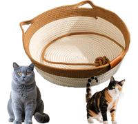Cutypet Cat Bed, Cutypet Cat Bed Rope Cotton, Cotton Rope Handmade Woven Cats Scratch-Resistant Woven, with Built-in Teasing Ball, Breathable & Easy to Clean and Detachable Pad (Brown,Medium)