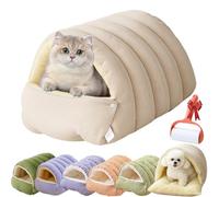 Cutypet - CutyPet Winter Cocoon Cat Bed, Semi-Closed Entrance Warmth Cozy Comfort Plush Winter Cuave with Adjustable Enclosure, Removable & Washable Cushion (beige, L-65 x 40 x 28 cm)