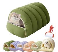 Cutypet - CutyPet Winter Cocoon Cat Bed, Semi-Closed Entrance Warmth Cozy Comfort Plush Winter Cuave with Adjustable Enclosure, Removable & Washable Cushion (Green-B, M-48 x 30 x 20 cm)