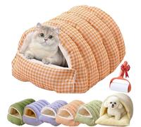 Cutypet - CutyPet Winter Cocoon Cat Bed, Semi-Closed Entrance Warmth Cozy Comfort Plush Winter Cuave with Adjustable Enclosure, Removable & Washable Cushion (naranja, M-48 x 30 x 20 cm)
