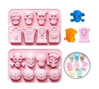 CUVZORA 2 moldes de silicona para Halloween, diseño de calaveras, moldes de chocolate, pasteles y horneados, para fiestas de Halloween, actividades familiares, proyectos de bricolaje (rosa)
