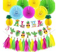 CUVZORA 26 piezas Hawaii Party Deco Set Banner Incluido, Caja de Papel, Elementos Decorativos Versátiles para Fiesta de Verano Fiesta de Jardín, Fiesta de Playa Eventos al Aire Libre
