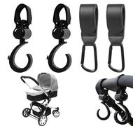 CUVZORA Juego de 4 ganchos para cochecito de bebé, gancho con mosquetón, organizador para bolsa de pañales y bicicleta, accesorios prácticos para ABC Baby, Bugaboo, Thule Chariot Cross 2 (negro)