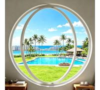 CUXAHO Ventana Redonda Giratoria de 360°, Ventana de Ojo de Buey de Aleación de Aluminio con Vidrio Templado de 8mm y Manija, Ventana de Ventilación Moderna for Baño, Cocina, Sótano(Wit,40cm)