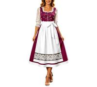 Cuxnkanlu Elegante vestido tirolés para mujer con cinturón en la cintura y tira de botones, vestido tradicional bávaro con bordado de flores bávaro para Oktoberfest Volksfest, Vino, XXL