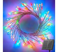 cuzile Luces solares para exteriores, 6M 200 LED Luces de cadena solar impermeables al aire libre, 8 modos de fuegos artificiales para iluminación de balcón, árbol, terraza, celebración navideña