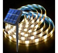 cuzile Tira de luces LED solares para exteriores, 1 m, luz blanca cálida, 3000 K, con energía solar, 30 LED, cortable, IP65, resistente al agua, para balcón, jardín, decoración de escaleras