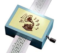 Cuzit Caja de música de madera grabada vintage envejecida, movimiento de 15 notas, manivela, caja musical para hacer tu propia canción, incluye un perforador, 14 papeles en blanco y 16 papeles