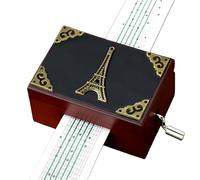 Cuzit Caja de música de madera grabada vintage envejecida, movimiento de 15 notas, manivela, caja musical para hacer tu propia canción, incluye un perforador, 14 papeles en blanco y 16 papeles