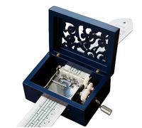 Cuzit Caja de música de madera grabada vintage envejecida, movimiento de 15 notas, manivela, caja musical para hacer tu propia canción, incluye un perforador, 14 papeles en blanco y 16 papeles