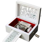 Cuzit Caja de música de madera grabada vintage envejecida, movimiento de 15 notas, manivela, caja musical para hacer tu propia canción, incluye un perforador, 14 papeles en blanco y 16 papeles