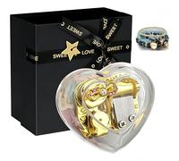 Cuzit Caja de música en forma de corazón con juego de pulseras de corazón de 4 capas, los juegos no pueden ayudar a enamorarse, caja musical de cuerda para regalo para aniversario, cumpleaños, día de