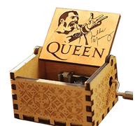 Cuzit Caja de música Queen, Greatest Hits Queen Freddie Mercury Fans antigua tallada con manivela de madera, caja de música de madera, manualidades creativas, el mejor regalo para niños, amigos