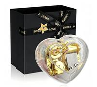 Cuzit Caja de música transparente en forma de corazón con movimiento mecánico dorado con elegante caja negra de cuerda musical, regalo para aniversario, cumpleaños, día de San Valentín, Navidad