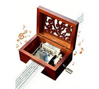 Cuzit Caja de música vintage envejecida con movimiento de 15 notas, manivela, perforador y 30 papeles