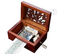 Cuzit Caja de música vintage envejecida con movimiento de 15 notas, manivela, perforador y 30 papeles