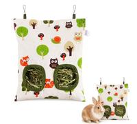 CUZKC Bolsa de Heno para Conejos, Comedero Colgante para Conejo, Cobaya y Pequeños Animales, 2 Aberturas, Ganchos, Porta Heno para Jaula y Recinto Limpio