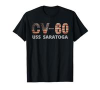 CV-60 USS Saratoga - Portaaviones vintage con bandera americana Camiseta