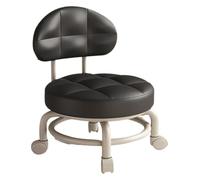 CvbGNJm Taburete con Ruedas, Taburete bajo y Redondo con Ruedas, Maquillaje Giratorio de 360 ° con polea de Respaldo for Cocina, barbería, Biblioteca, salón, Garaje(Black)