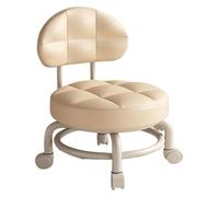 CvbGNJm Taburete con Ruedas, Taburete bajo y Redondo con Ruedas, Maquillaje Giratorio de 360 ° con polea de Respaldo for Cocina, barbería, Biblioteca, salón, Garaje(Khaki)