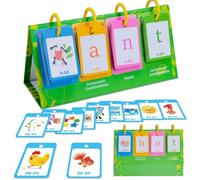 CVC & CVCC - Tarjetas flash fonéticas para jardín de infantes preescolar, tabla de bolsillo de aprendizaje del alfabeto, aprender a leer, ortografía y actividades de aprendizaje de lectura