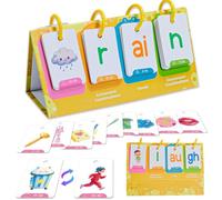 CVC Juegos de palabras, juegos de palabras a la vista para el aula de jardín de infantes, 129 piezas de tarjetas flash de fonética con diseño de y hechizo y soporte de escritorio, juguete educ