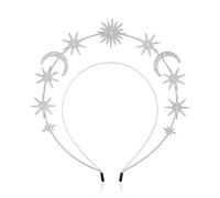 CVDYWDJIE 1 diadema de doble capa plateada, diadema para mujer, diadema de estrella y luna, diadema con estrás, disfraz de luna, adecuado para cumpleaños, fiestas, banquetes