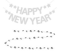 CVDYWDJIE 1 Juego De Banderas De Año Nuevo Y 1 Juego De Banderas Redondas, Pancartas Brillantes, Decoraciones para Fiestas, Accesorios para Ambiente De Fiesta